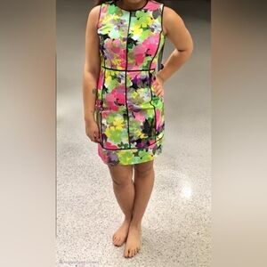 Calvin Klein Summer Colorful Floral Sleeveless Sheath Dress Women's Size 8